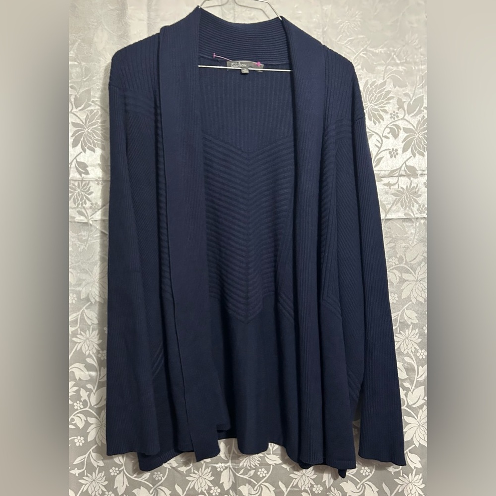 89th & Madison Open Front Cardigan Sweater Navy Blue Size 1X.
